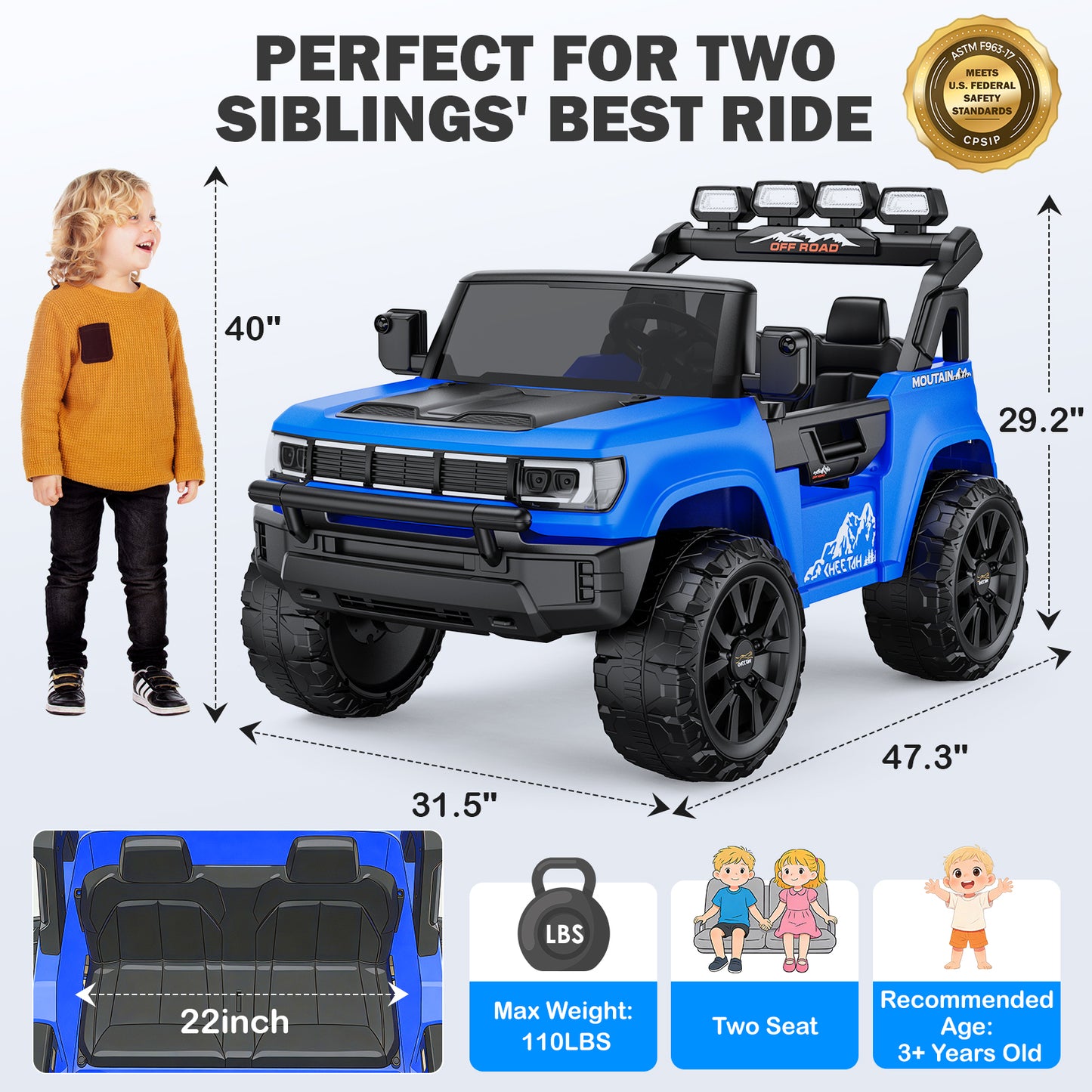JOYSTROLL FD50 24V 2-Seater Kids Ride On Car-Blue