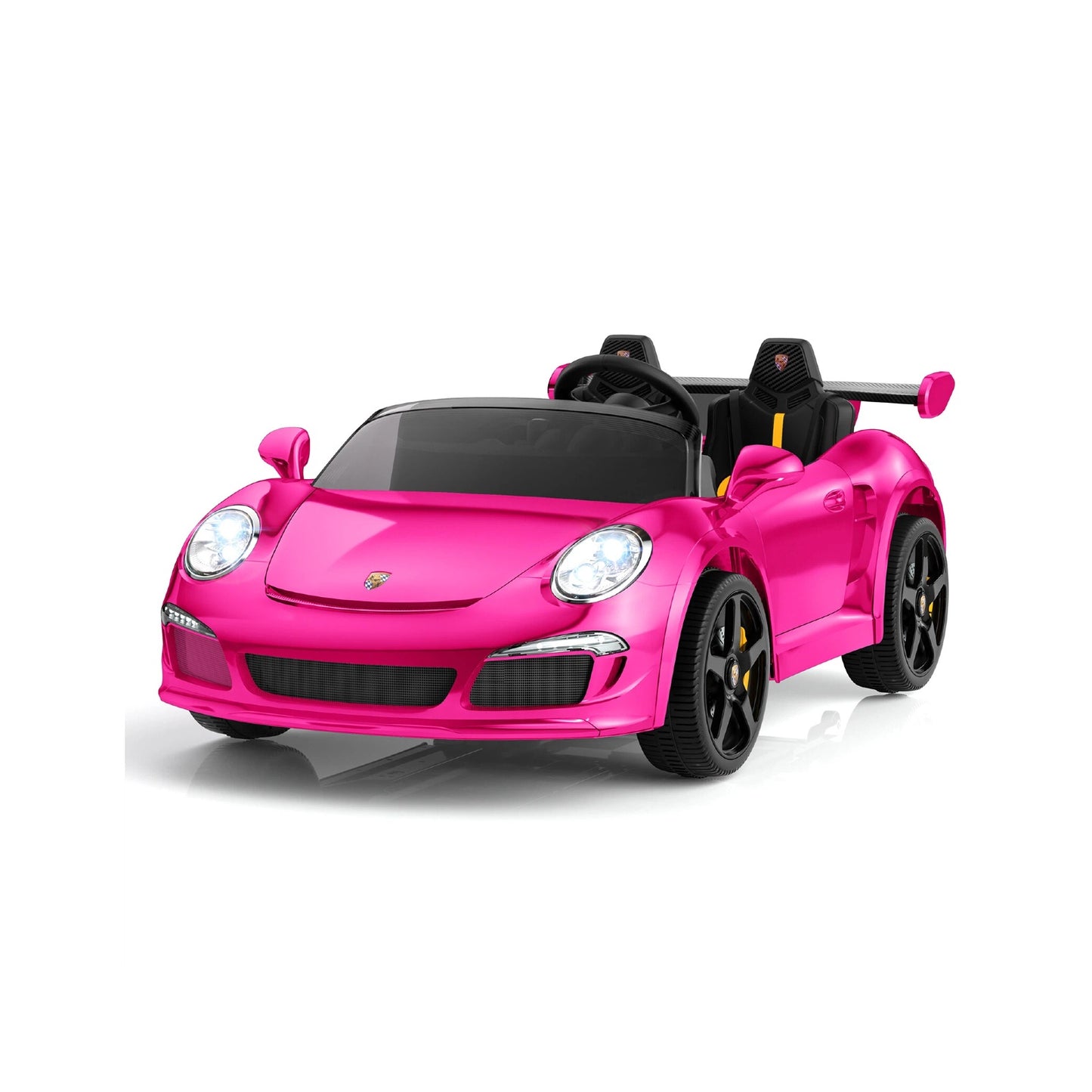 Pink toy car on a white background