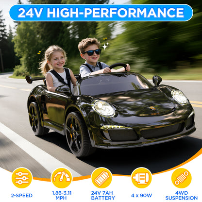 JOYSTROLL 24V 2 Seaters Kids Ride on Sports Car-RUF Licensed-Black