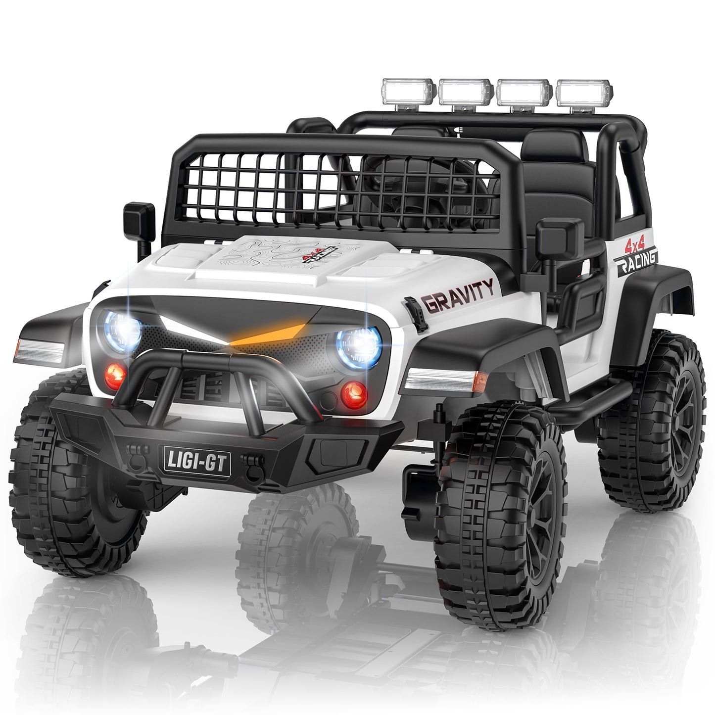 Toy off-road vehicle with 'Gravity' branding on a white background