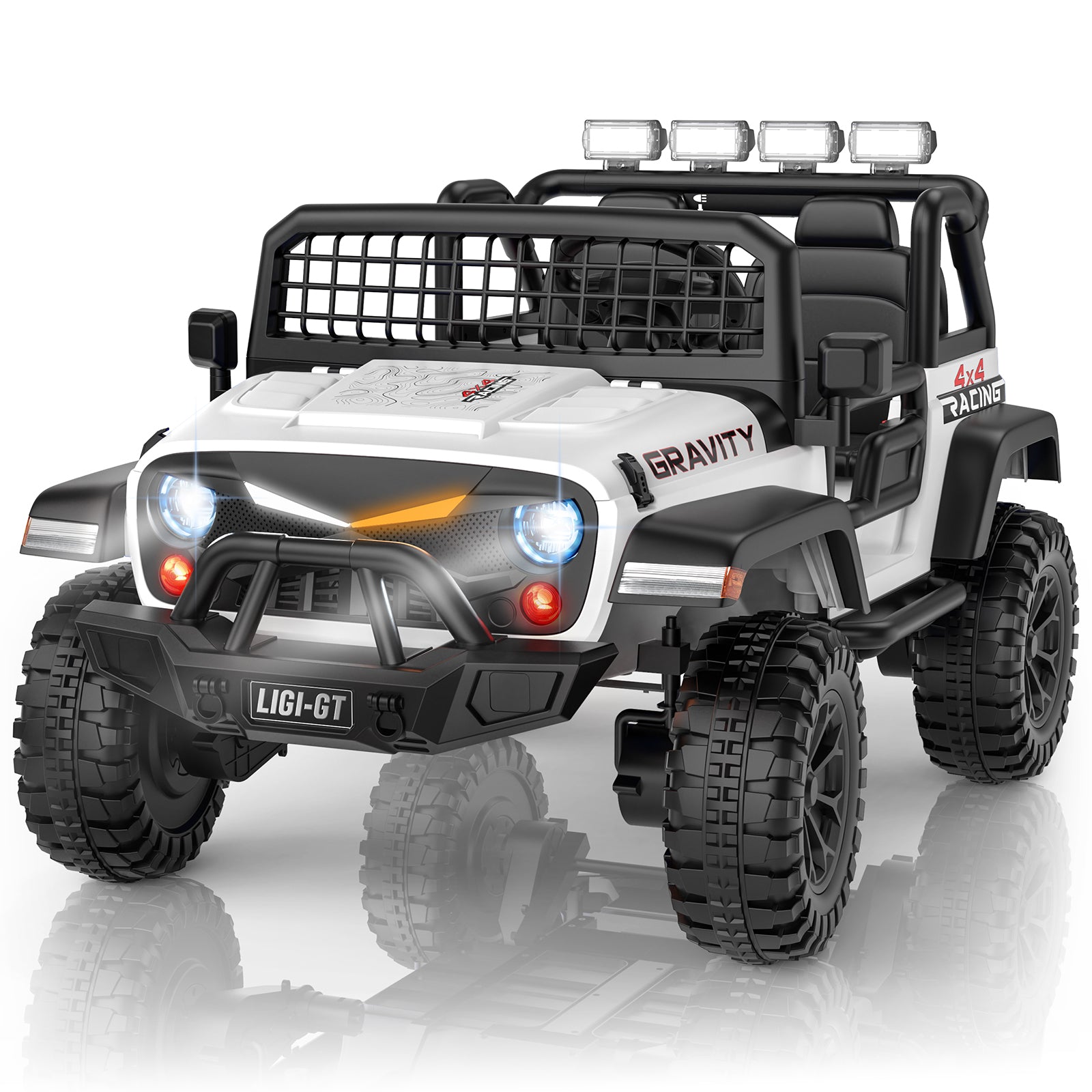 Toy off-road vehicle with 'Gravity' branding on a white background