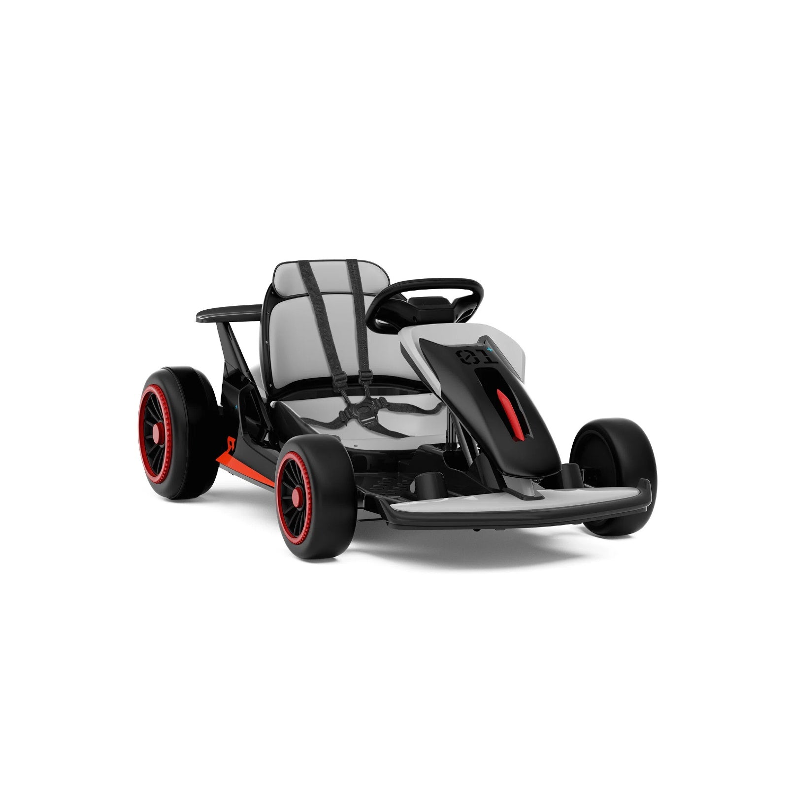 grey and red go-kart on a white background