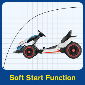 Cartoon go-kart on a grid background with 'Soft Start Function' text.